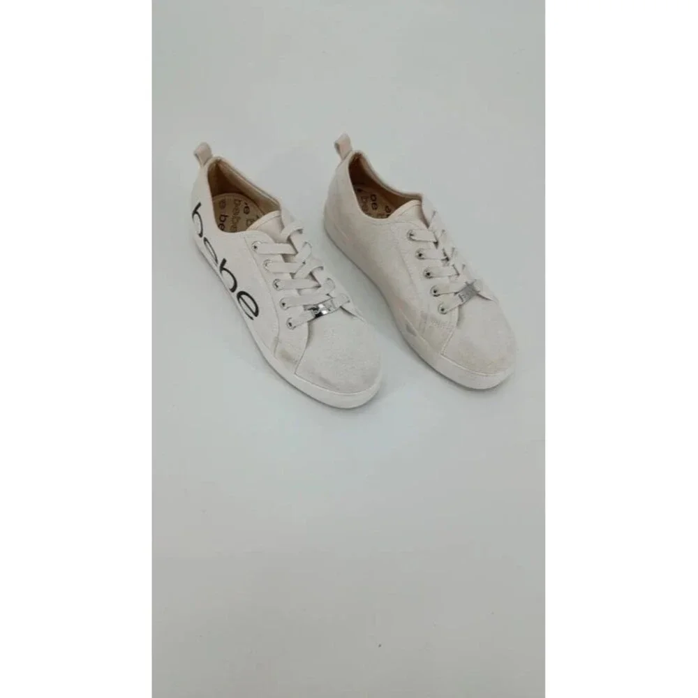 Y2K White Canvas Platform Sneakers Black Logo Bebe Sport Size 10